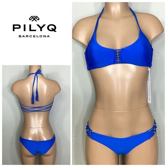New. Pilyq bright blue braided bikini set.